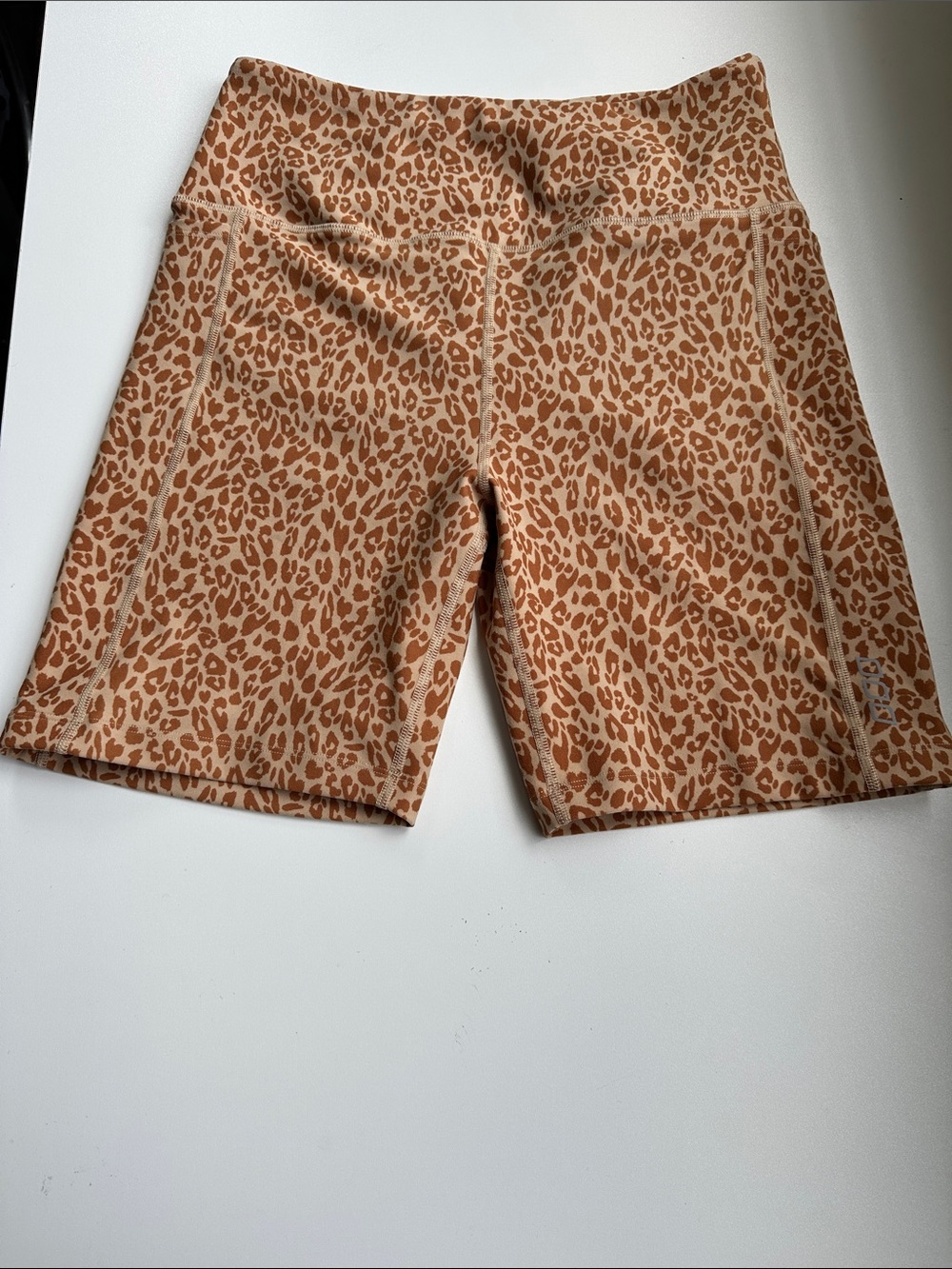 Lorna Jane Leopard-Print High-Waist Bike Shorts in Tan and Brown